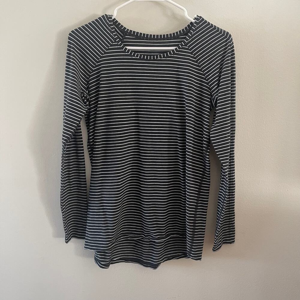 Lululemon Womens Black White Pima Cotton Long Sleeve Shirt Casual Racerback